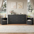 3-Piece 9 Drawer Dresser and 1-Drawer Nightstand Set, Black丨63 Wide Fluted Bedroom Dresser Set Night Stand Set of 2, Modern Wood Chest of Drawers Storage Dressers Set for Bedroom by NOVAMAISON
