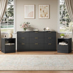 3-Piece 9 Drawer Dresser and 1-Drawer Nightstand Set, Black丨63 Wide Fluted Bedroom Dresser Set Night Stand Set of 2, Modern Wood Chest of Drawers Storage Dressers Set for Bedroom by NOVAMAISON