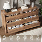 CHUWELL 47.2" Wide Walnut 6 Drawer Dresser for Bedroom with Solid Wood Legs - Image 7