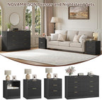 8 Drawer Dresser & 2-Drawer Nightstand Set 3-Piece, Black丨55 Wide Fluted Black Dresser and Night Stand Set of 2 Modern Wood Chest of Drawers Storage Dressers Set for Bedroom - Image 4