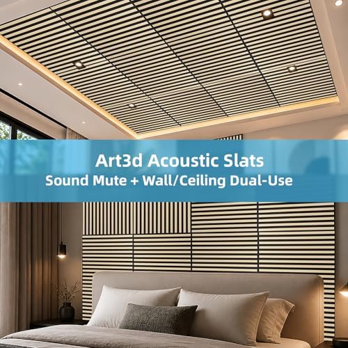 Art3d 6-Pack Acoustic Wood Slat Panel & Ceiling Tile, 2 x 2 ft, Ashtree - Image 4