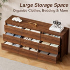 Furniway 63" Mid-Century Modern Dresser for Bedroom, 9 Drawer Wide Chest of Drawers with Wood Legs, Large Storage Bedroom Dresser, Walnut - Image 6