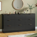 MALOL Fluted 9 Drawer Dresser for Bedroom, 59" Wide Wood Chest of Drawers with Metal Handle, Long Dresser Storage Organizer TV Stand for Closet, Living Room, Hallway, Black by MALOL