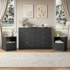 8 Drawer Dresser & 1-Drawer Nightstand Set 3-Piece, Black丨55 Wide Bedroom Dresser Set Night Stand Set of 2, Fluted Modern Wood Chest of Drawers Storage Dressers Set for Bedroom by NOVAMAISON