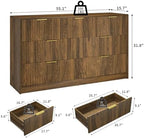 Walnut Dresser with 7 Drawer 55" Wide Fluted Dresser for Bedroom丨Modern Chest of Drawer with Metal Handles, Wood TV Stand for Bedroom, Living Room, Entryway, Hallway, Walnut - Image 2