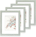 Hongkee 11x14 Picture Frame Set of 4, Made of Real Glass and Sage Green Wooden Frame, Display 8x10 Pictures with Mat or 11 x 14 Posters without Mat for Wall Mounting, Gallery Photo Frames by Hongkee