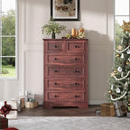 Farmhouse 6 Drawers Dresser Chests for Bedroom,Dark Cherry Red Wood Dresser - Image 3