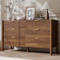 CHUWELL 6 Drawer Dresser 55" Fluted Walnut for Bedroom with Solid Wood Legs by CHUWELLStorageCabinet