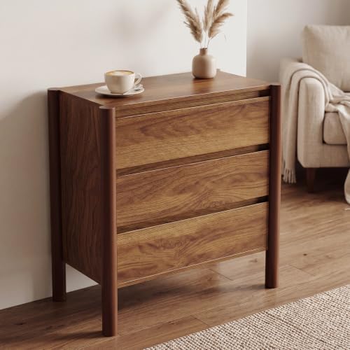 CHUWELL 27.6" Wide Walnut 3 Drawer Dresser for Bedroom with Solid Wood Legs - Image 6