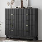 Xixini Fluted Dresser for Bedroom with 10 Drawers, 48" Wide Modern Chest of Drawers with Metal Handle, Wooden Dresser TV Stand, Wood Closet Clothes Storage Organizer for Living Room, Hallway, Black - Image 7