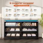 6 Drawer Dresser for Bedroom, 47.24" Black Chest of Drawers w/LED Lights - Image 4