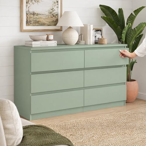 Green Dresser for Bedroom, Modern Large 6 Drawer Dresser with Deep Drawer,Wide Storage Chest of Drawers,TV Stand for Living Room - Image 2
