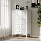 RoyalCraft White Fluted 5 Drawer Dresser for Bedroom, Tall Chest of Drawers, Waterproof Lacquered Desktop,Modern Wood Storage Cabinet for Living Room by Bringyoubetterlife