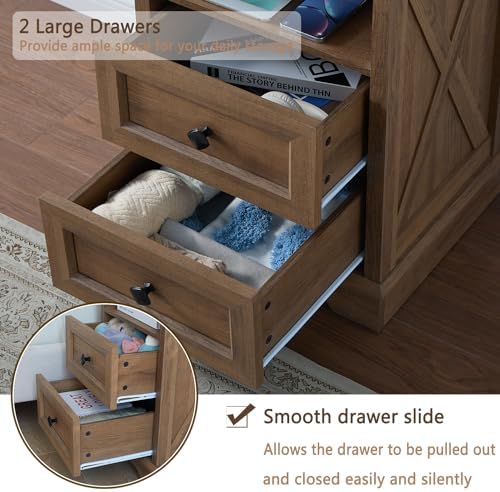 Farmhouse 2 Drawers Dresser,Natural Oak Small Dresser with Charging Station - Image 6