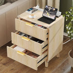 Lulive Wood 3 Drawers Dresser w/Charging Station, Modern Fluted Night Stand - Image 3