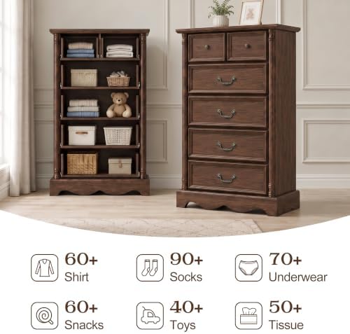 Farmhouse 6 Drawers Dresser, 47" High, Walnut - Image 6