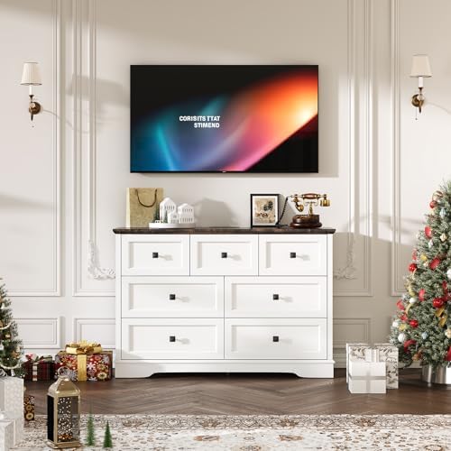 Farmhouse 7 Drawers Dresser for Bedroom with Charging Station,Wood Dressers - Image 3