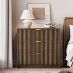 MAISONARIA Fluted Dresser for Bedroom, 32 Inch Wide Nightstand with Large Drawer, 3 Drawer End Table for Bedroom, Living Rooms, Offices, and Entryways, Walnut - Image 7