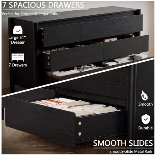 HOUROM Black Dresser for Bedroom,51" Wide 7 Drawer Mid Century Modern Chest - Image 4