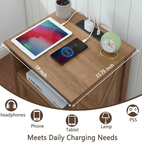 Farmhouse 2 Drawers Dresser,Natural Oak Small Dresser with Charging Station - Image 4