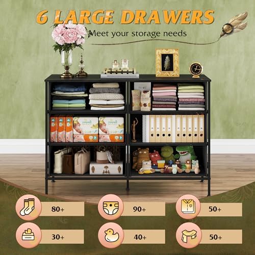 WLIVE Dresser for Bedroom with 6 Drawers, Charcoal Black Wood Grain Print - Image 5
