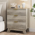 Xixini Fluted Nightstand with 3 Drawers, 24" Wide Side Table, Grey by Xixini