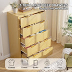 Natural Oak Dresser with 5 Deep Drawers, 47" Tall Fluted Chest of Drawers, Round Edge, Modern Vertical Dresser, Wooden Storage Organizer Cabinet for Bedroom, Living Room, Entryway, Hallway - Image 4