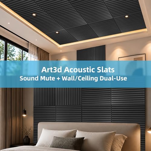 Art3d 12-Pack Acoustic Wood Slat Panel & Ceiling Tile, 2 x 2 ft, Blackwood - Image 4