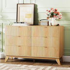 VINGLI Fluted Dresser for Bedroom, 6 Drawer Dresser Mid Century Modern, Oak by VINGLI