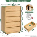 Standifurno Natural 5 Drawer Dresser, Modern Dresser with Storage, Chest Drawers with Wood Grain Texture, Drawers Organizer for Bedroom, Living Room, Hallway. - Image 2