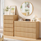 Fluted 5 Drawer Dresser for Bedroom, 43" Tall Dresser for Bedroom, Modern Fluted Chest of Drawers, Handle-Free/Floor-Mounted Wood Drawer Dresser for Living Room, Bedroom, Entryway, Hallway (Oak) - Image 5