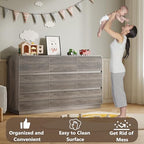 BORNOON Dresser for Bedroom with 9 Drawers, Fluted Chest of Drawers with Round Curved Corner, Hidden Handles, Modern Wood Storage Organizer for Bedroom, Nursery, Living Room - Image 5