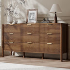 CHUWELL 63" Fluted Walnut 9 Drawer Dresser for Bedroom with Solid Wood Legs by CHUWELLStorageCabinet