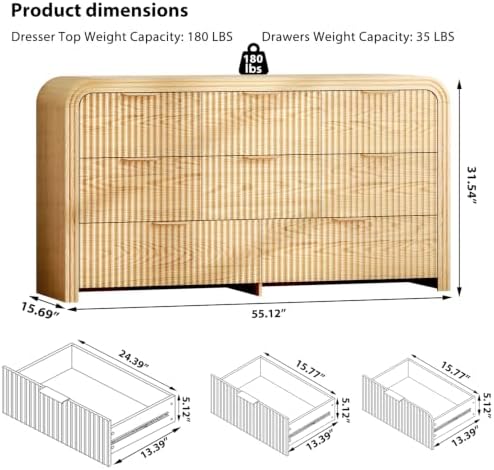 Ieejdn 55.12" Modern Chest of Drawer, 8 Deep Drawers,Clothes Organizer,Large Storage Cabinet for Living Room, Bedroom,Dresser TV Stand, Wood Drawer Organizer for Living Room, Hallway, Oak - Image 2