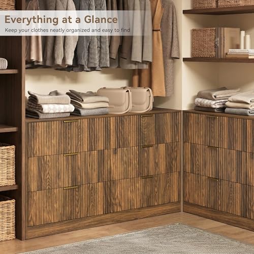 Walnut 6 Drawer Dresser for Bedroom, 55" Wide Fluted Chest of Drawers - Image 3