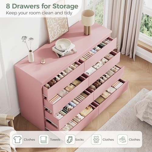 Jocoevol Pink 8 Drawer Dresser for Bedroom (15.3" D x 55.2" W x 32.3" H) - Image 7