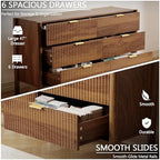 55in Walnut Fluted 6 Drawer Dresser for Bedroom,Mid Century Wood Chest - Image 4