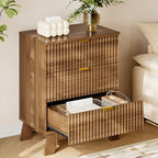 BORNOON 30.5" Nightstand with Charging Station, 3-Drawer Fluted Bedroom Chest, Wood Bedside Dresser with Power Outlets and USB Ports, Stable Base, Modern Storage Cabinet for Small Spaces - Image 4