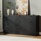 MALOL Fluted 9 Drawer Dresser for Bedroom, 59" Wide Wood Chest of Drawers with Metal Handle, Long Dresser Storage Organizer TV Stand for Closet, Living Room, Hallway, Black - Image 3