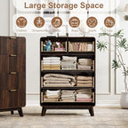 QUW Fluted 5 Drawers Dresser for Bedroom, Modern 40.2" Tall Drawer Dressers with Metal Handle, Wooden Chest of Dresser for Living Room, Hallway, Solid Wood Legs, Curved Profile Design, Dark Walnut - Image 7