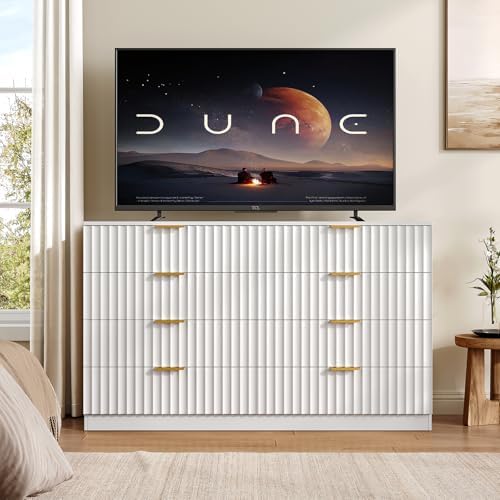 47.2" Wide Fluted 8 Drawer Dresser for Bedroom, White - Image 7