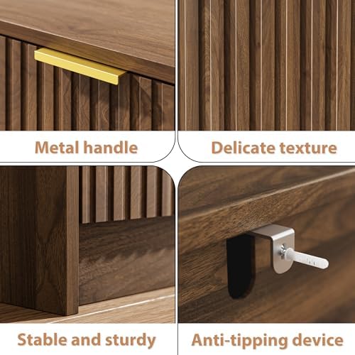 MAISONARIA Fluted Dresser for Bedroom, 32 Inch Wide Nightstand with Large Drawer, 3 Drawer End Table for Bedroom, Living Rooms, Offices, and Entryways, Walnut - Image 3