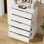 Furniway White Dresser for Bedroom, Modern Dresser with 5 Drawers and Smooth Slides, Wide Chest of Drawers with Golden Handles for Bedroom, Living Room, Closet, 15.7" D x 31.5" W x 47.2" H - Image 5