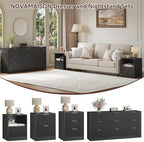 3-Piece 9 Drawer Dresser and 1-Drawer Nightstand Set, Black丨63 Wide Fluted Bedroom Dresser Set Night Stand Set of 2, Modern Wood Chest of Drawers Storage Dressers Set for Bedroom - Image 4