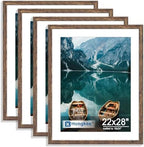 Hongkee 22x28 Frame Set of 4, 22 x 28 Rustic Brown Wood Style(Mat 18x24) by Hongkee