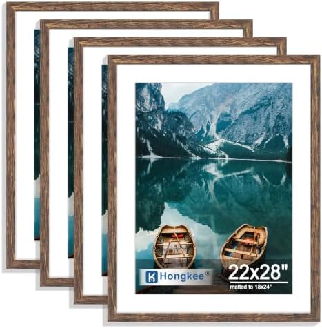Hongkee 22x28 Frame Set of 4, 22 x 28 Rustic Brown Wood Style(Mat 18x24) by Hongkee