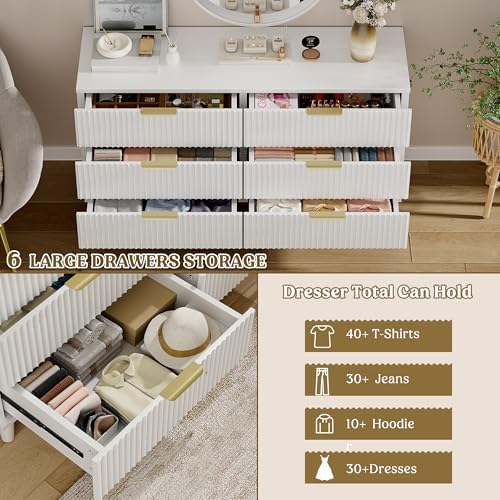 Wood Tall 6 Drawers Dresser, 53.2" W Fluted Modern Dressers for Bedroom - Image 3