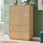 Fluted 5 Drawers Dresser for Bedroom, 45" Tall Modern Dressers & Chest of Drawers with Metal Handle, Wood Closet Clothes Storage Organizer,Storage Dressers Organizer for Hally/Living Room, Natural - Image 5
