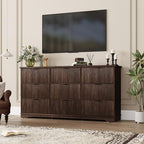 Fluted 9 Drawers Dresser for Bedroom, 63" Wood Dresser with Power Outlet and Deep Drawers, Wide Chest of Drawers, Modern Closet Dressers for Living Room, Upgraded Version with Wooden Drawers, Brown - Image 6