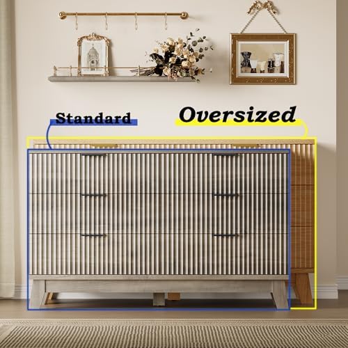 BORNOON 53" Long Dresser for Bedroom, 6-Drawer Dresser with Fluted Fronts, Wide Wood Chest of Drawers, Smooth Metal Slides, Stable Base, Modern Clothes Storage Cabinet for Living Room, Hallway - Image 3